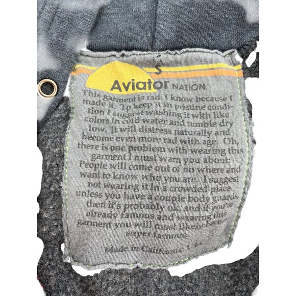 Aviator Nation Vintage-Look Gray Hoodie Rainbow Stripes & Front Zip Closure - Picture 7 of 10